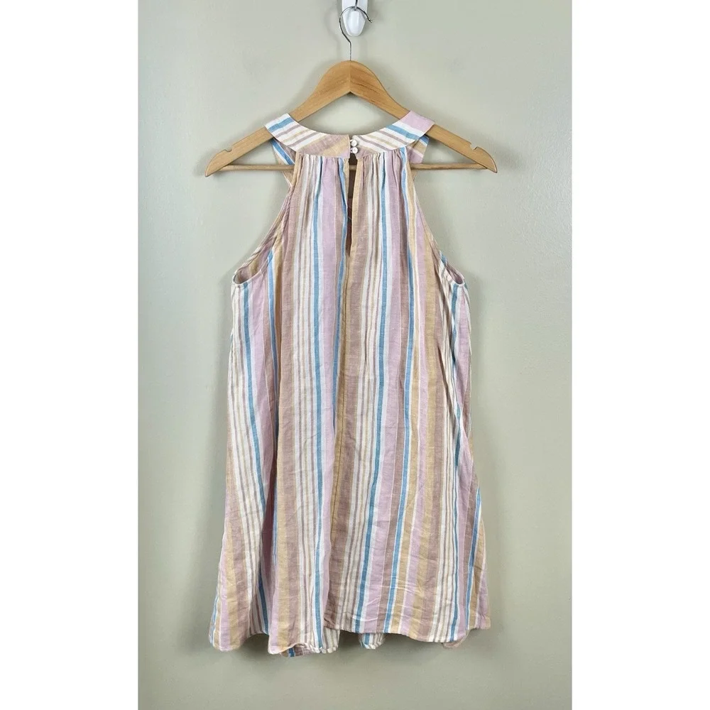 C&C California Multicolor Stripe Sleeveless 100% Linen Dress Size S Shift Beach - Picture 5 of 7